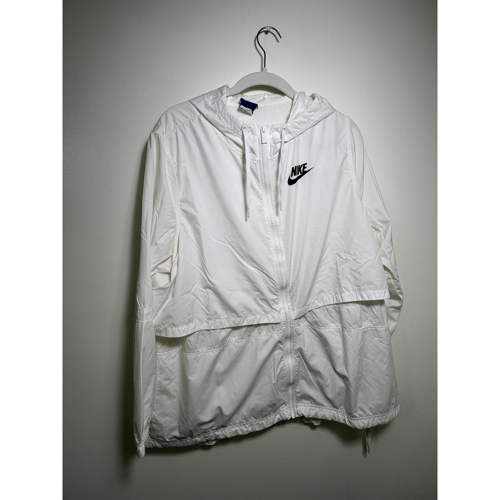Nike Sportswear Mens White Hooded Windbreaker Full Zip Mesh Lined Jacket
